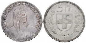 Switzerland. 5 francos. 1923. Bern. B. (Km-37). Ag. 25,05 g. Almost XF. Est...120,00.