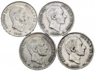 Alfonso XII (1874-1885). Lote de 4 piezas de 50 centavos de Manila, 1881, 1882, 1885 (2). A EXAMINAR. Choice F/Choice VF. Est...150,00.