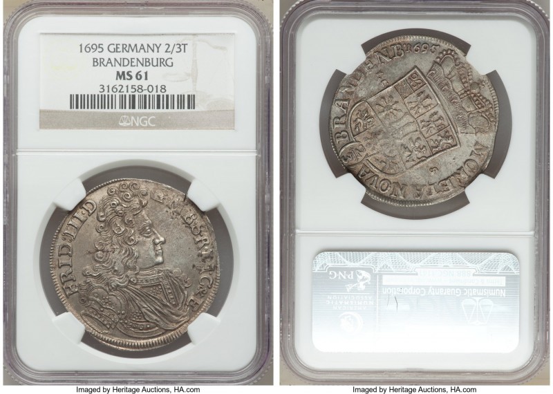 Brandenburg. Friedrich III 2/3 Taler (Gulden) 1695-LCS MS61 NGC, Berlin mint, KM...
