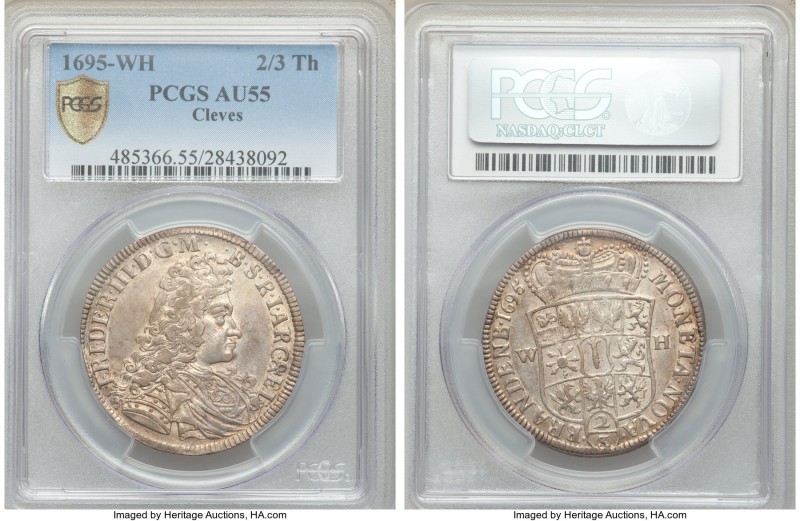 Cleves. Friedrich III 2/3 Taler 1695-WH AU55 PCGS, Emmerich mint, KM36.2.2. Lust...