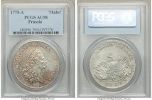 Prussia. Friedrich II Taler 1775-A AU58 PCGS, Berlin mint, KM332.1, Dav-2590. Streaks of russet hues apparent on the obverse while the reverse remains...