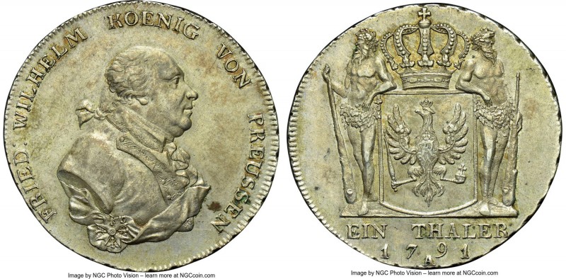 Prussia. Friedrich Wilhelm II Taler 1791-A AU58 NGC, Berlin mint, KM360.1, Dav-2...