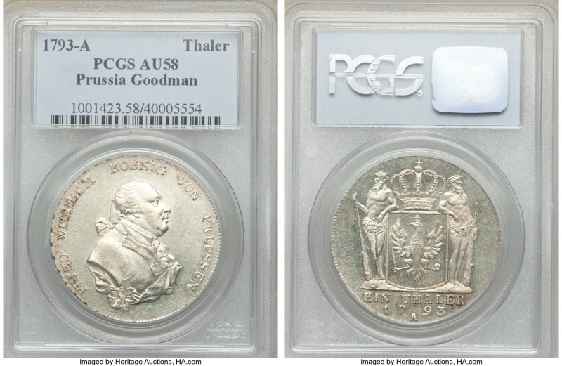 Prussia. Friedrich Wilhelm II Taler 1793-A AU58 PCGS, Berlin mint, KM360.1, Dav-...