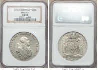 Prussia. Friedrich Wilhelm II Taler 1796-A AU58 NGC, Berlin mint, KM360.1, Dav-2599. On the cusp of mint state with nearly unbroken luster and the sli...