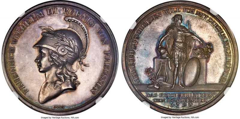 Prussia. Friedrich Wilhelm III silver Coronation Medal 1797 MS63 NGC, Marienburg...