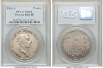 Prussia. Friedrich Wilhelm III Taler 1816-A MS63 PCGS, Berlin mint, KM387. Bust right variety. Lustrous example with dark brown tones around the devic...