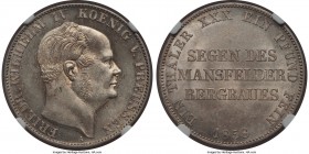 Prussia. Friedrich Wilhelm IV "Mining" Taler 1858-A MS65 NGC, Berlin mint, KM472. Edge: Incuse lettering. Regular Coinage. Very rare quality for the i...