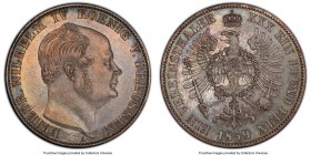 Prussia. Friedrich Wilhelm IV Taler 1859-A MS65 PCGS, Berlin mint, KM471. Eagle reverse. Light golden color peeking through the overall slate gray ton...