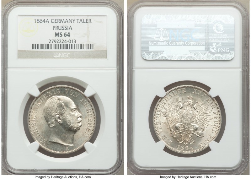 Prussia. Wilhelm I Taler 1864-A MS64 NGC, Berlin mint, KM494. A very flashy coin...