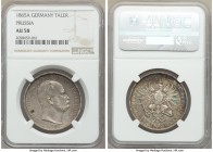 Prussia. Wilhelm I Taler 1865-A AU58 NGC, Berlin mint, KM494. Muted rainbow hues on the reverse make this specimen appealing to any collector who appr...