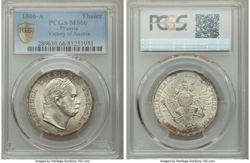 Prussia. Wilhelm I Taler 1866-A MS66 PCGS, Berlin mint, KM497. Victory of Austri...