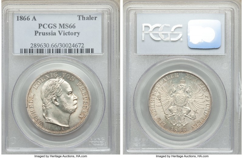 Prussia. Wilhelm I Taler 1866-A MS66 PCGS, Berlin mint, KM497. Very satiny luste...