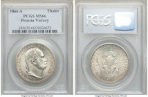 Prussia. Wilhelm I Taler 1866-A MS66 PCGS, Berlin mint, KM497. Very satiny luster that glistens alongside the light toning present throughout.

HID098...