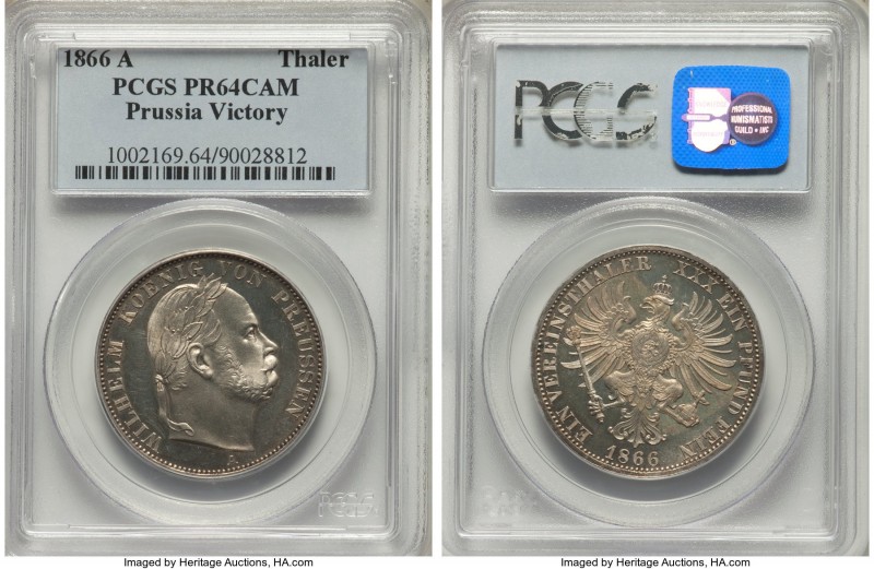 Prussia. Wilhelm I Proof Taler 1866-A PR64 Cameo PCGS, Berlin mint, KM497. Water...