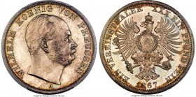 Prussia. Wilhelm I Proof Taler 1867-A PR65 Cameo PCGS, Berlin mint, KM494. The mirrored fields highlight the deep russet toning at the peripherals in ...