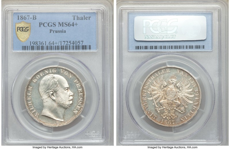 Prussia. Wilhelm I Taler 1867-B MS64+ PCGS, Hannover mint, KM494. Pristine surfa...