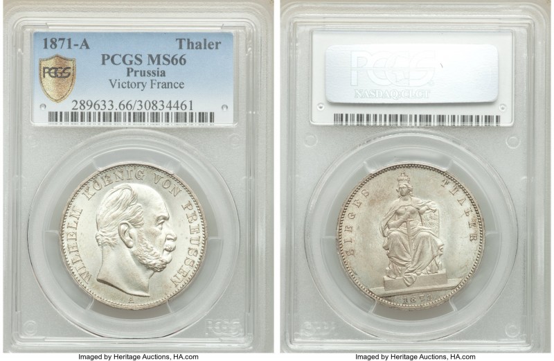 Prussia. Wilhelm I Taler 1871-A MS66 PCGS, Berlin mint, KM500. The coin commemor...