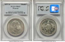 Prussia. Wilhelm I Proof Taler 1871-A PR65 PCGS, Berlin mint, KM494. Very rare type featuring glassy surfaces and alluring details. Much more infreque...