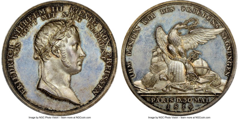 Prussia. "Peace of Paris" silver Medal 1814 MS64 NGC, Bramsen-1452. 36mm. By Loo...