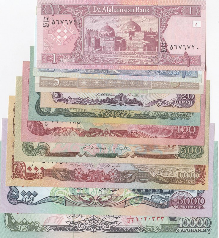 Afghanistan, Total 10 banknotes
1 Afghani, 2002, UNC; 2 Afghanis, 2002, UNC; 5 ...