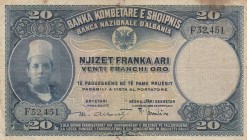 Albania , 20 Franka, 1926, FINE, p3a
 Serial Number: F52.451
Estimate: 15-30 USD