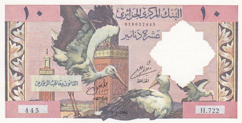Algeria, 10 Dinars, 1964, AUNC, p123a
 Serial Number: H.722 445
Estimate: 50-1...
