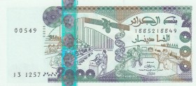 Algeria, 2.000 Dinars, 2011, UNC, p144
 Serial Number: 00544 13 1257
Estimate: 15-30 USD