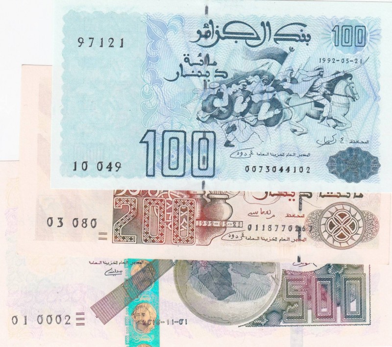 Algeria, UNC, Total 3 banknotes
100 Dinars, 1992, UNC, p137; 200 Dinars, 1992, ...