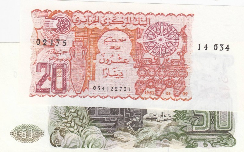 Algeria, 20 Dinars and 50 Dinars, 1977/1983, UNC, p133, p130, 
Estimate: 15-30 ...