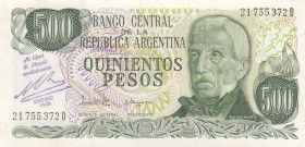 Argentina, 500 Pesos, 1976/1983, UNC, p304
 Serial Number: 21755372D
Estimate: 10-20 USD