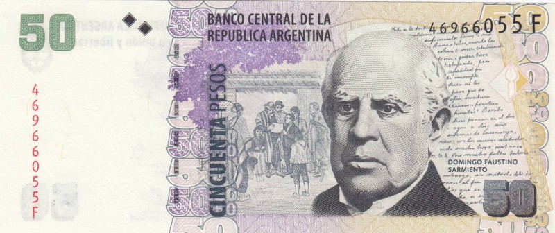 Argentina, 50 Pesos, 2003/2013, UNC, p356
 Serial Number: 46966055F
Estimate: ...