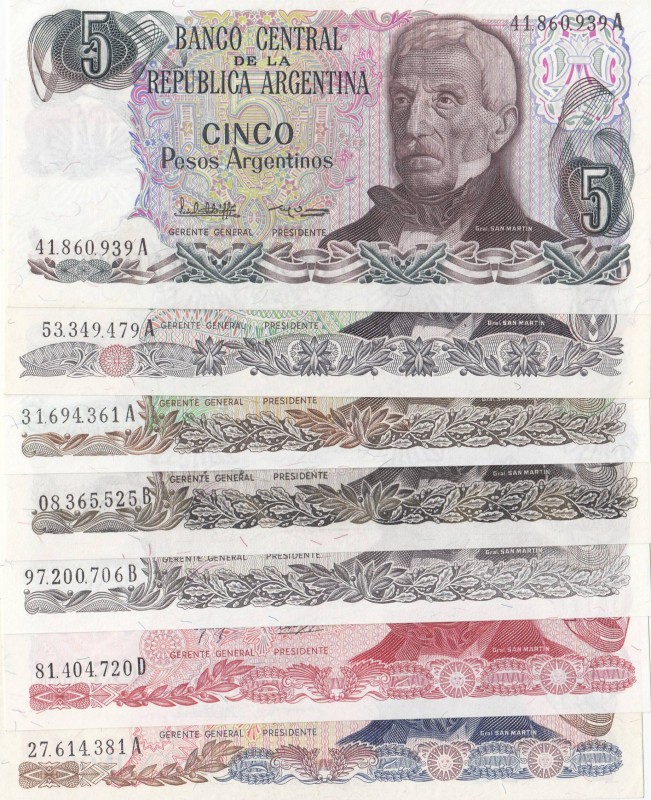 Argentina, Total 7 banknotes
5 Pesos Argentinos, 1983/1984, UNC; 10 Pesos Argen...