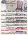 Argentina, Total 7 banknotes
5 Pesos Argentinos, 1983/1984, UNC; 10 Pesos Argentinos, 1983/1984, UNC; 50 Pesos Argentinos, 1983/1985, UNC; 50 Pesos, ...