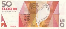 Aruba, 50 Florin, 1993, UNC, p13
 Serial Number: 0611836506
Estimate: 40-80 USD