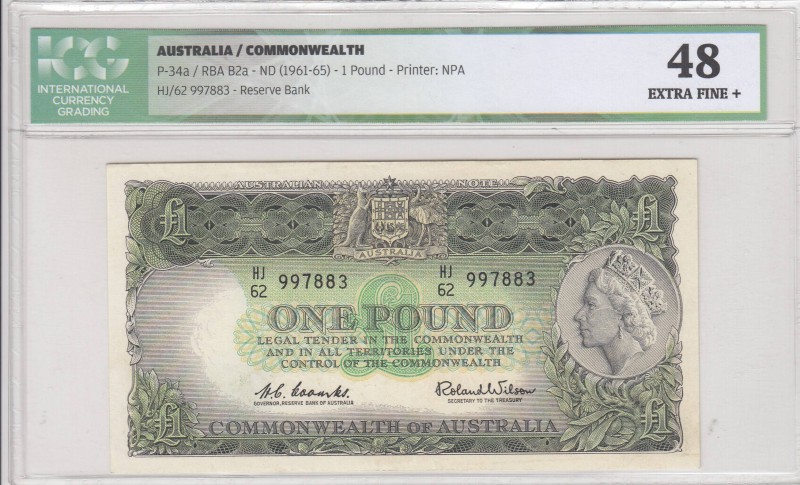 Australia, 1 Pound, 1961-65, XF, p34a, ICG 48
 Serial Number: HJ/62 997883
Est...