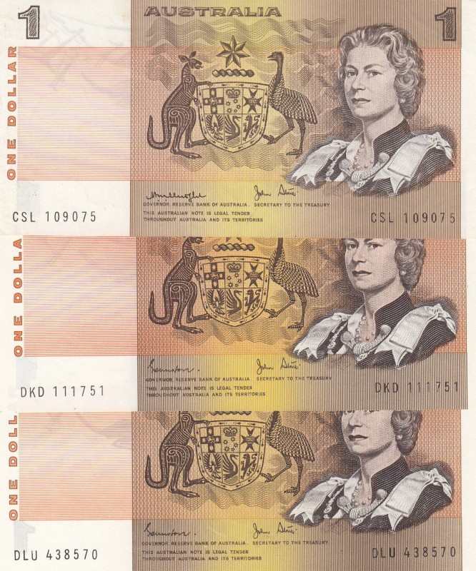 Australia, 1 Dollar, 1983, AUNC, p42d
(total 3 banknotes), Serial Number: CSL10...