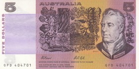 Australia, 5 Dollars, 1974/1991, UNC, p44
 Serial Number: QDP404701
Estimate: 15-30 USD