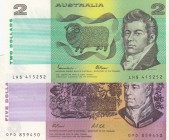 Australia, XF, Total 2 banknotes
2 Dolars,1983, p43e; 5 Dolars, 1991,p44g , Serial Number: LHS415252, QPD859450
Estimate: 10-20 USD