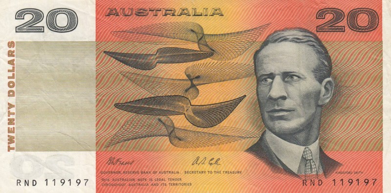 Australia, 20 Dollars, 1991, VF, p46h
There is a counting trace at the upper ri...