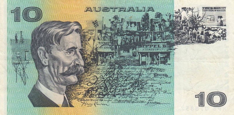 Australia, 10 Dollars, 1991, VF, p45g
 Serial Number: MPS 018857
Estimate: 15-...