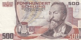 Austria, 500 Shillings, 1985, XF, p151
 Serial Number: E020695D
Estimate: 50-100 USD