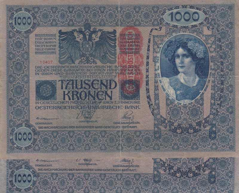 Austria, 1.000 Kronen, 1902, FINE, p59, Total 2 banknotes
Estimate: 15-30 USD