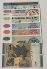 Azerbaijan, Total 7 banknotes
1 Manat, 2009, UNC, p31; 10 Manat, 1993, UNC, p16; 50 Manat, 1993, UNC, p17b; 100 Manat, 1993, UNC, p18b; 250 Manat, 19...