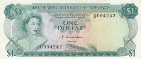 Bahamas, 1 Dollar, 1974, UNC, p35a
 Serial Number: U004242
Estimate: 30-60 USD