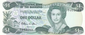 Bahamas, 1 Dollar, 1974/1984, UNC, p43
 Serial Number: F073083
Estimate: 20-40 USD
