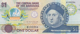 Bahamas, 1 Dollar, 1992, UNC, p50a
 Serial Number: B199294
Estimate: 15-30 USD