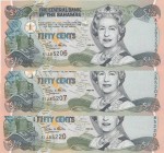 Bahamas, 50 Cents, 2001, UNC, p68, (Total 3 banknotes)
Queen Elizabeth II portrait
Estimate: 10-20 USD