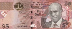 Bahamas, 5 Dollars , 2013, UNC, p72A 
 Serial Number: J689343
Estimate: 15-30 USD