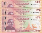 Bangladesh, 70 Taka, 2018, UNC, pNew
Consecutive serial number, total 3 commemorative banknotes, Serial Number: 0075518-19-20
Estimate: 10-20 USD