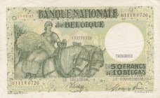 Belgium, 50 Francs or 10 Belgas, 1945, VF, p106
 Serial Number: 6111E0726
Estimate: 15-30 USD